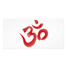 Rote hindische Symbol-OM-Om Devanagari Kalligraphi Foto Grußkarte