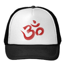 Rote hindische Symbol-OM-Om Devanagari Kalligraphi Retrokultmütze