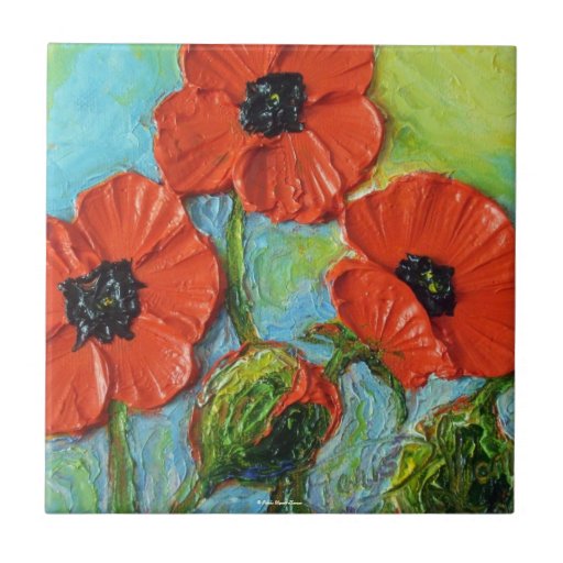 Rote Mohnblumen-Fliese