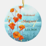 Rote Mohnblumen-Hochzeits-Brautjungfern-Geschenk-V Ornament