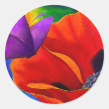 Rote Mohnblumen-Schmetterlings-Malerei-Kunst - mul Aufkleber