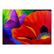 Rote Mohnblumen-Schmetterlings-Malerei-Kunst - mul Grußkarte