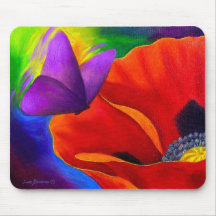 Rote Mohnblumen-Schmetterlings-Malerei-Kunst - mul Mauspad