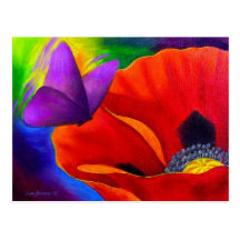Rote Mohnblumen-Schmetterlings-Malerei-Kunst - mul Postkarten