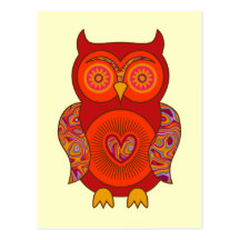 Rote psychedelische Eule Postkarte