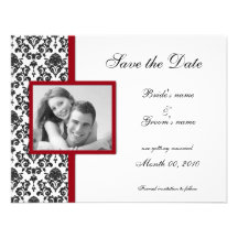 Rote und schwarze Damast-Save the Date Foto-Karten Individuelle Ankündigskarten
