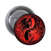 Rote und schwarze Yin Yang Kätzchen Button