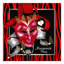 Rote Zebra-Masken-rotes Maskerade-Party Einladungen