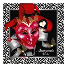 Rote Zebra-Masken-rotes Maskerade-Party Personalisierte Einladung