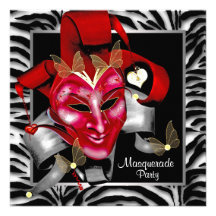 Rote Zebra-Masken-rotes Maskerade-Party Individuelle Einladungen