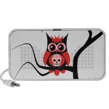 Rote Zuckerschädel-Eule im Baum-Gekritzel Laptop Speaker