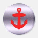 Roter Anker mit Marine-Blau-Bretone-Streifen Kühlschrankmagnet