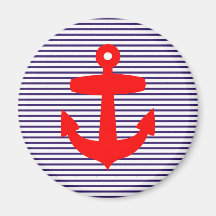 Roter Anker mit Marine-Blau-Bretone-Streifen Kühlschrankmagnet