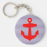 Roter Anker mit Marine-Blau-Bretone-Streifen Schlüsselanhänger
