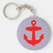 Roter Anker mit Marine-Blau-Bretone-Streifen Schlüsselanhänger