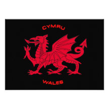 Roter Drache von Wales (Cymru), schwarze Rückseite Individuelle Ankündigung