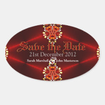 Roter gotischer Diva-Save the Date ovaler Aufklebe
