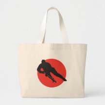 roter Kreisentwurf der Eishockey-Silhouette Leinentaschen