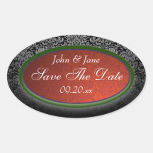 Roter u. schwarzer Damast "Save the Date " Sticker