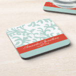 Roter und aquamariner blauer Blumendamast Untersetzer