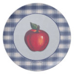 Rotes Apple-blaues kariertes Party Teller
