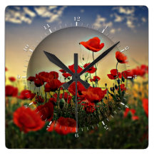 Rotes Mohnblumen-Feld Wanduhr