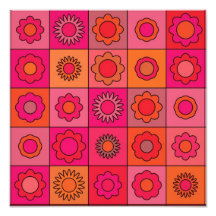 Rotes rosa und orange Hippie-Blumen-Muster Kunstphotos