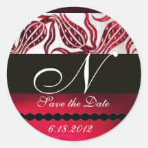 ROTES SAMT-DAMAST-TULPE-MONOGRAMM Burgunder-Weiß Sticker