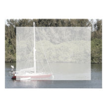 Rotes Segelboot auf Fluss-Bäumen hinten Personalisierte Einladungen
