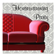 Rotes Sofa-Damasthousewarming-Party Personalisierte Ankündigung