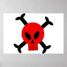 Rotes Totenkopf mit gekreuzter Knochen-Plakat
