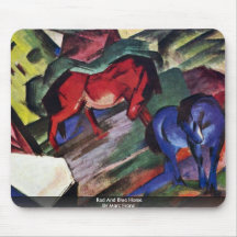 Rotes und blaues Pferd durch Marc Franz Mousepad