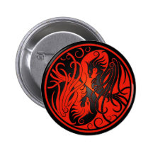 Rotes und schwarzes Yin Yang Phoenix Button