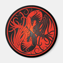 Rotes und schwarzes Yin Yang Phoenix Magnete