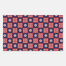 Rotes weißes und blaues Blumen-Patchwork-Steppdeck Rechteckige Sticker