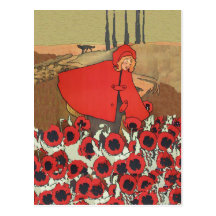 Rotkäppchen, das Mohnblumen-Postkarte auswählt