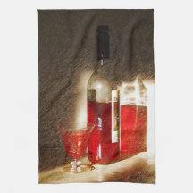 Rotwein-u. Glas-Stillleben-Geschirrtuch Handtuch