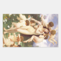 Rückkehr des Frühlinges durch Bouguereau, Vintage  Rechteckige Aufkleber