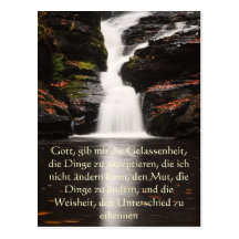Ruhe-Gebet auf Deutsch, Wasserfall-Postkarte