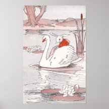 Ruhiger Schwan gibt Kaninchen einen Aufzug Plakate