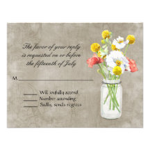 Rustic Country Mason Jar Bouquet Crackle Swirls Custom Invitation