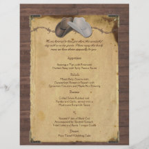 Rustikale Land-Cowboyhüte, die Menü Wedding sind Vollfarbige Flyer