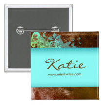 Salon-Namensumbau-Knopf-Brosche blaue Grunge-Blume Buttons