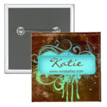 Salon-Namensumbau-Knopf-Brosche blaue Grunge-Blume Anstecknadelbutton