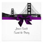 San Francisco Skyline BW Purple Sweet Sixteen SQ einladungen