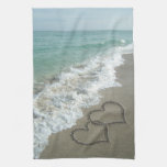 Sand-Herzen auf dem Strand Küchenhandtuch