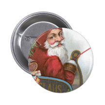 Sankt in seinem Pferdeschlitten auf Weihnachten Buttons