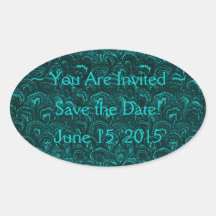 Save the Date Groovy Retro Swirls Teal Stickers