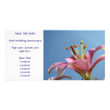 SAVE THE DATE Karten-rosa Lilien-Blumen-blauer Him Individuelle Photo Karte