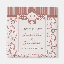 Save the Date Magnet, beige Streifen und Damast Kühlschrankmagnete